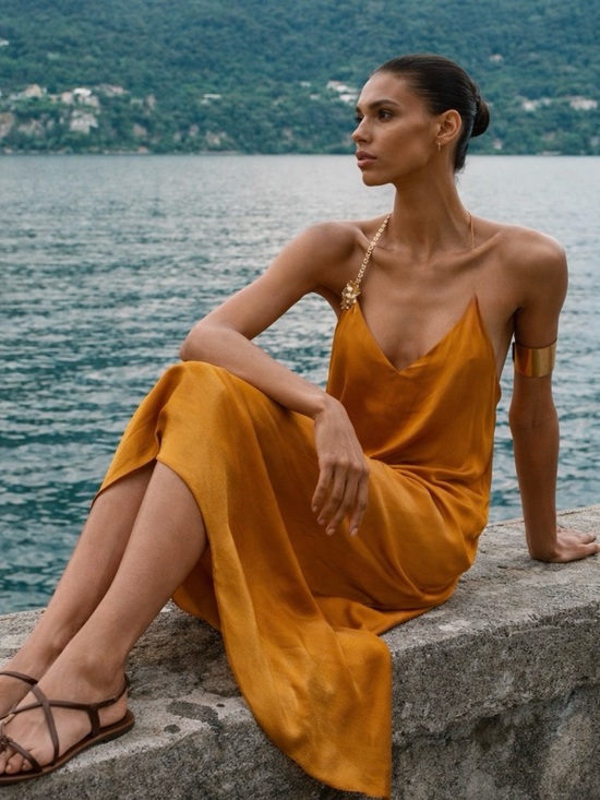 NWT Zara Satin Effect Midi Dress with Gold floral appliqué in Burnt Orange Sz M - Picture 3 of 16